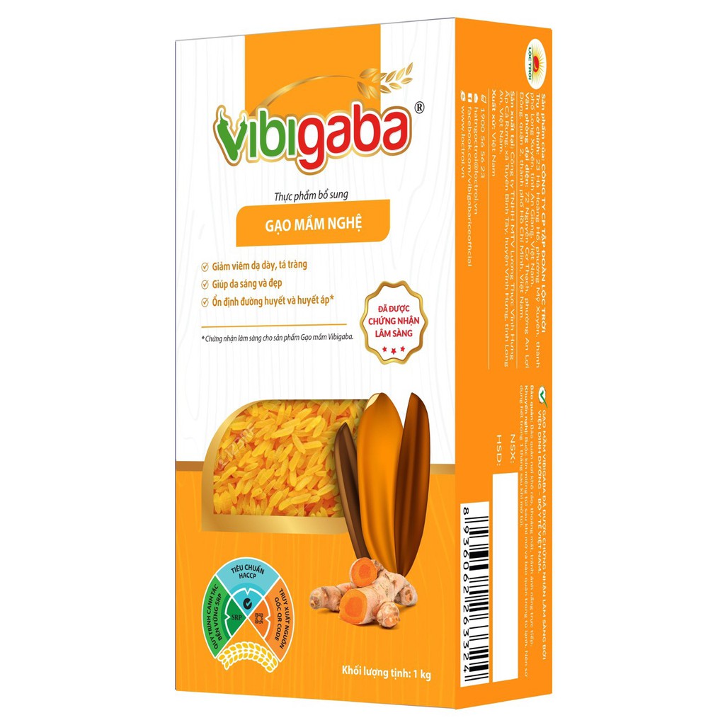 Gạo mầm nghệ Vibigaba hộp 1kg hạt ngọc trời