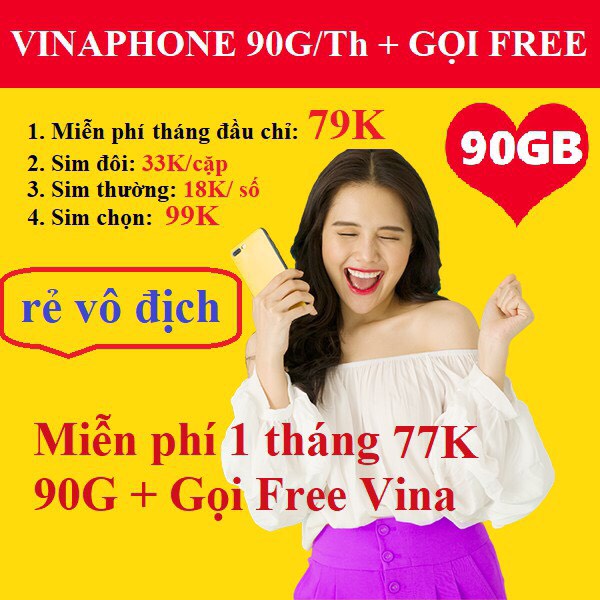 [Miễn phí tháng đầu] SIM ITEL 90G/th tốc độ 4G, Sim 4G VINAPHONE, Gọi VINAPHONE Miễn phí