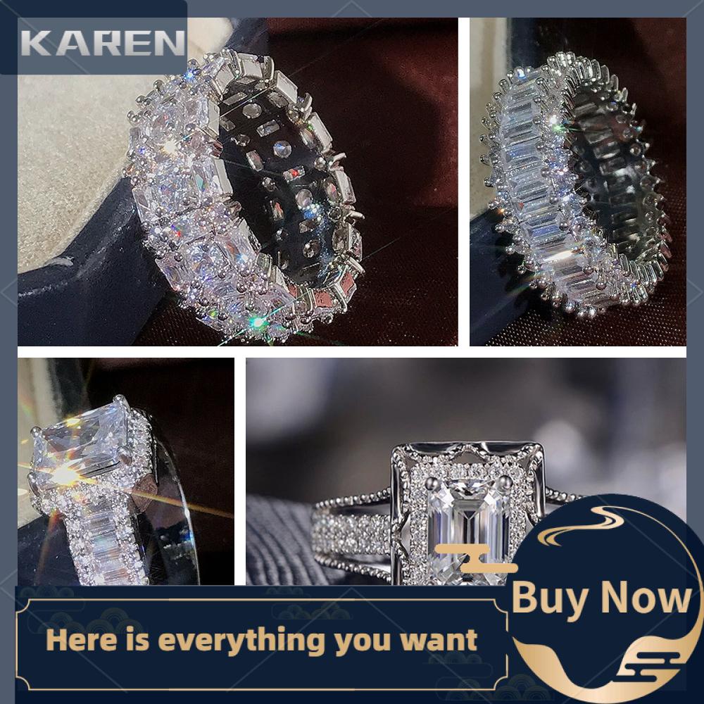 Nhẫn Đính Đá Sapphire Trắng Thời Trang Cho Nữ|Trang Sức Đám Cưới Bling|Mạ