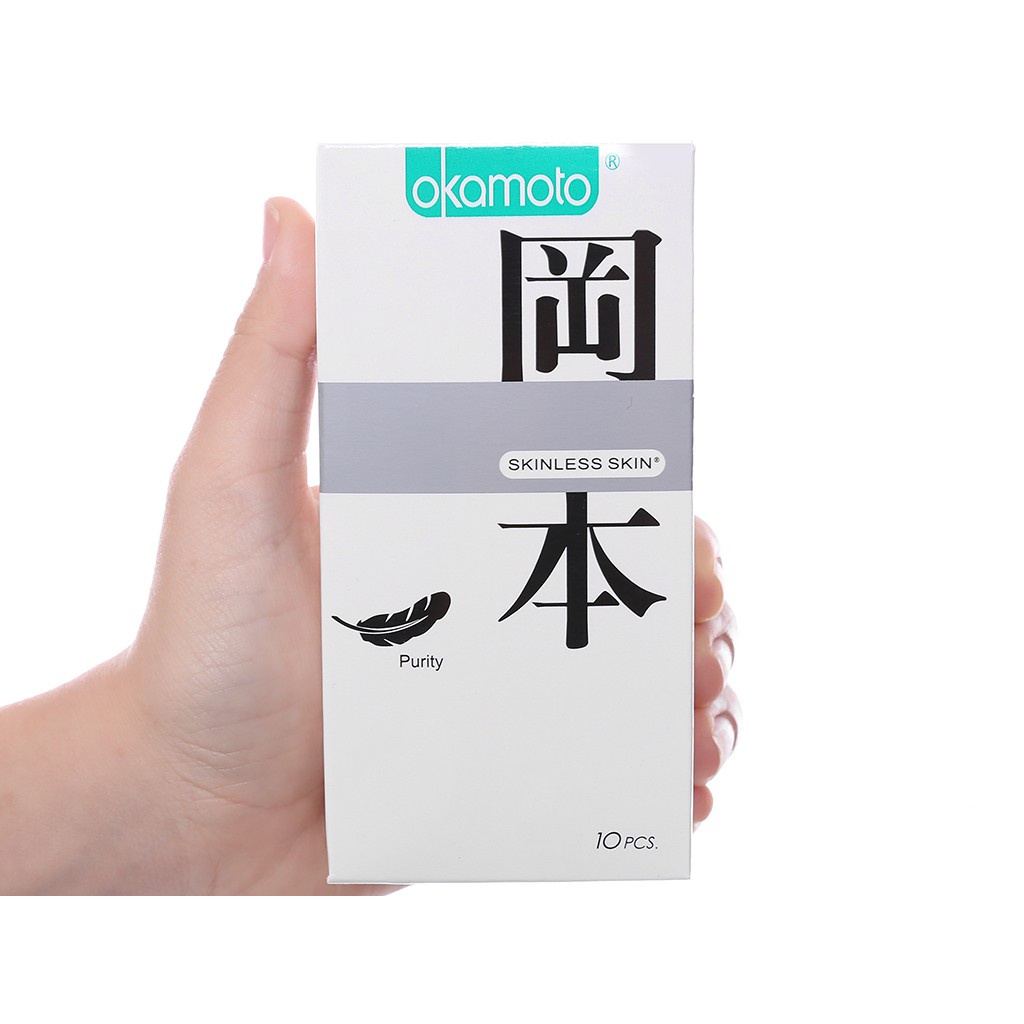 Bao cao su siêu mỏng tinh khiết Okamoto Purity - bcs Nhật Bản - hộp 10 chiếc