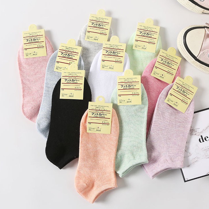 Tất Vớ Cổ Ngắn Chất Cotton Kháng Khuẩn Chống Hôi Xuất Nhật Nhiều Màu