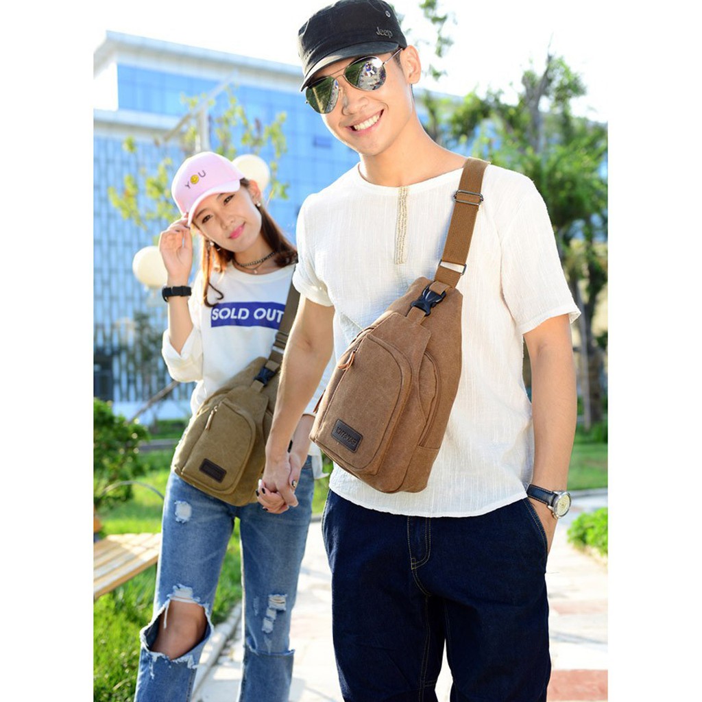 Túi đeo chéo đa năng Canvas phong cách Hàn Quốc Unisex sành điệu cá tính