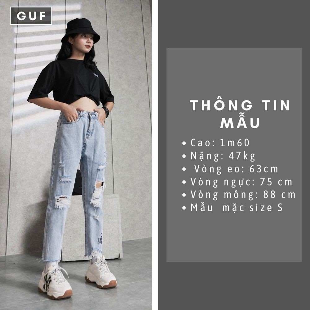 Quần Jean Nữ Dáng Baggy Cạp Cao Rách Gối GUF | BigBuy360 - bigbuy360.vn