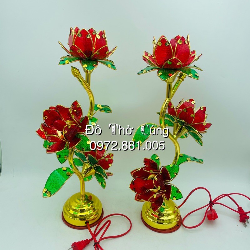 Đèn thờ cánh nhựa 3 bông hoa sen