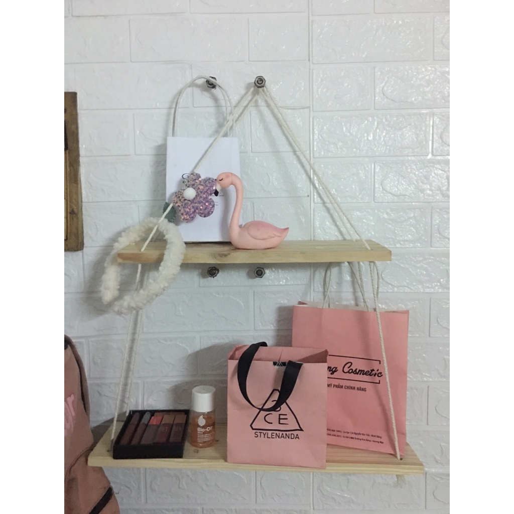 Kệ Treo Tường Dây Thừng Phong Cách Vintage Nhiều Size, Kệ Gỗ Trang Trí, kích thước 10x30