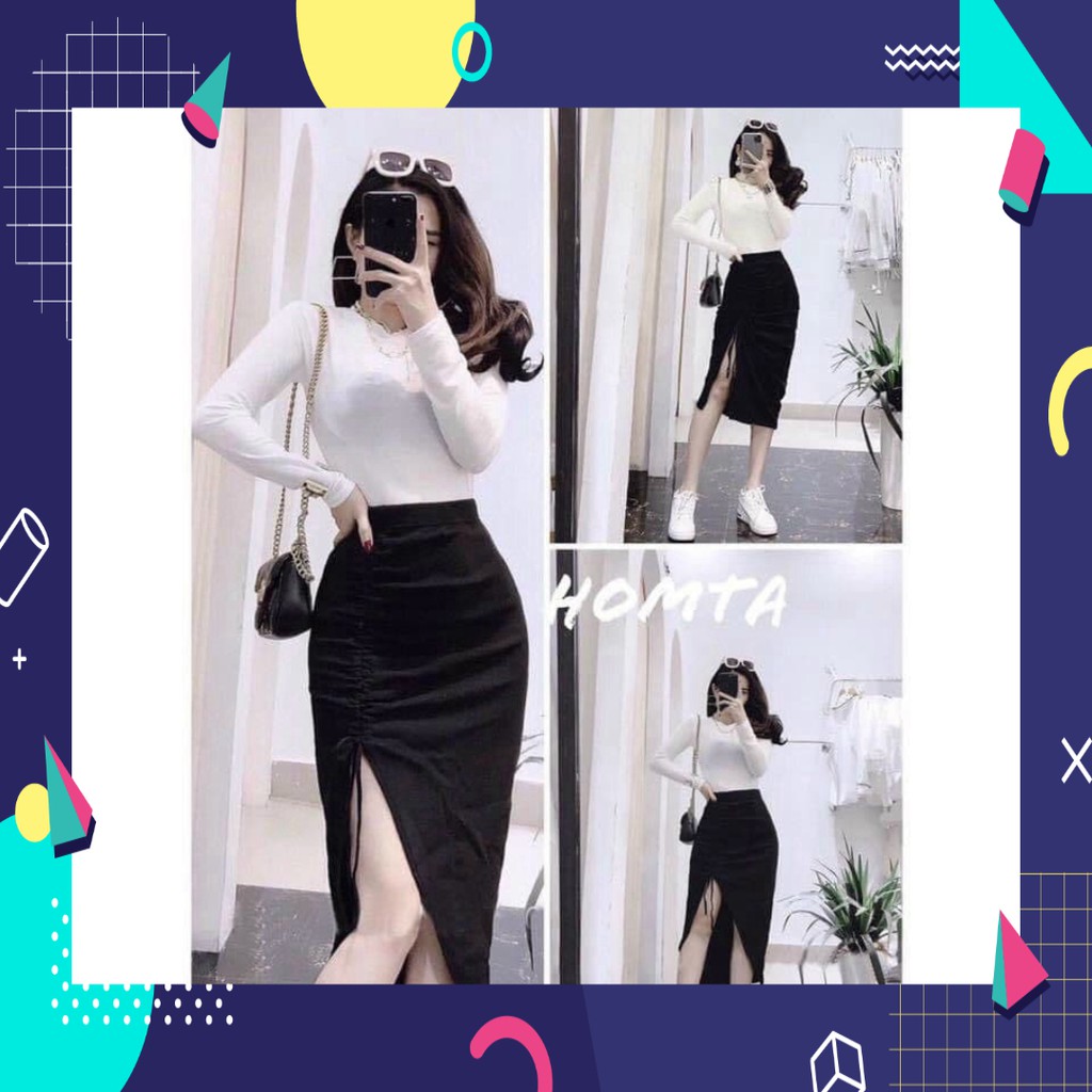 Sale Chân váy midi tạo dáng ôm mông quả đào, xẻ đùi rút dây sexy 12C38B1 Sale