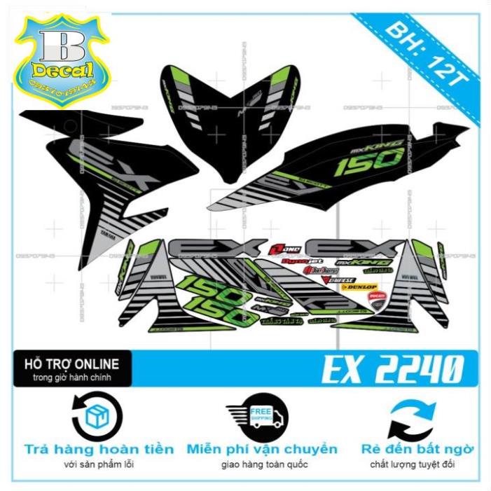 ( Quí khách vui lòng mang ra tiệm cho thợ dán ) Tem EX 150 SỌC MXKING XANH KAWA [Bi Decal]