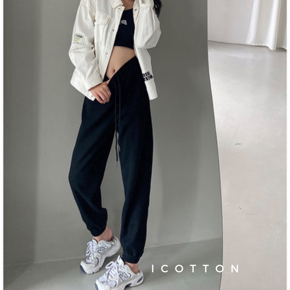 Quần  jogger nữ 💛 icotton 💛 quần thể thao nữ bo gấu chất tổ ong dày dặn không bai xù | BigBuy360 - bigbuy360.vn