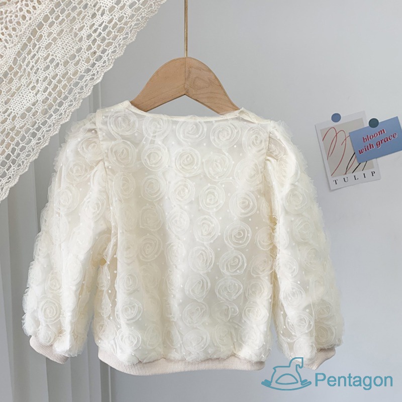 Áo Khoác Cardigan Tay Dài Có Gân Và Nút Ngọc Trai Dễ Thương Dành Cho Bé Gái