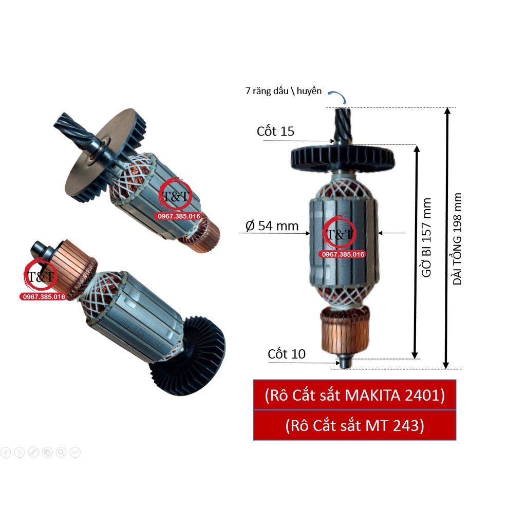 RÔ CẮT SẮT MAKITA 2401 DÙNG CHUNG MT 243 , RUỘT MÁY CẮT SẮT MATEC VÀ MAKITA 2401 - 243