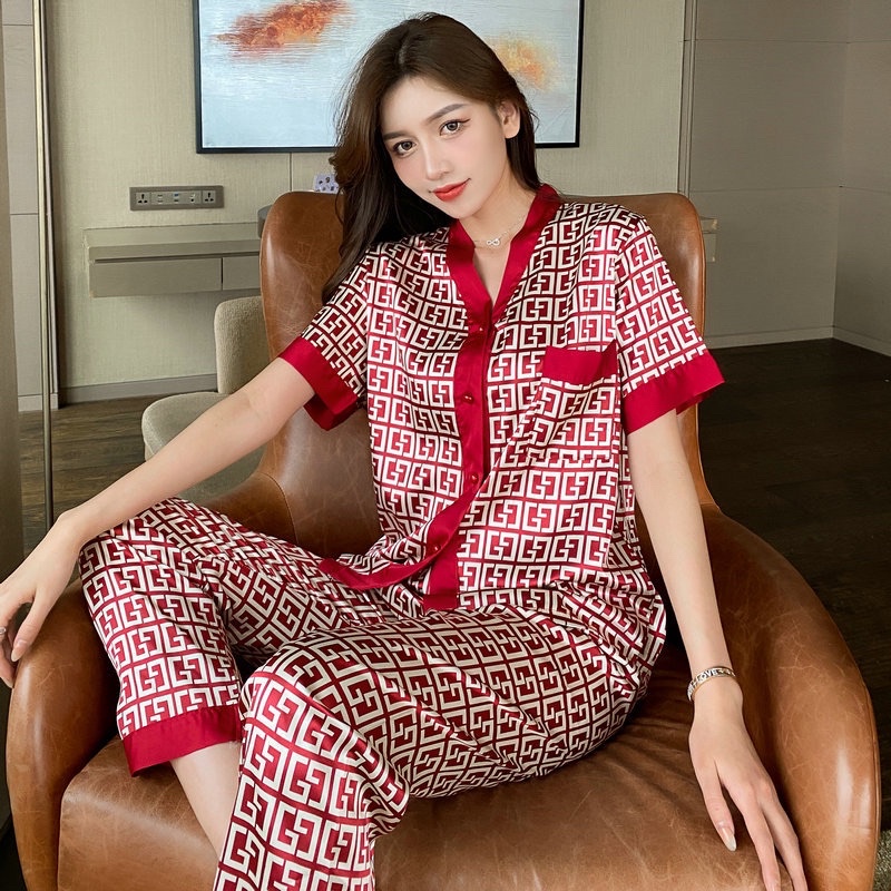 Đồ bộ lụa cao cấp. Bộ pijama lụa tay ngắn quần dài cao cấp hàng Quảng Châu