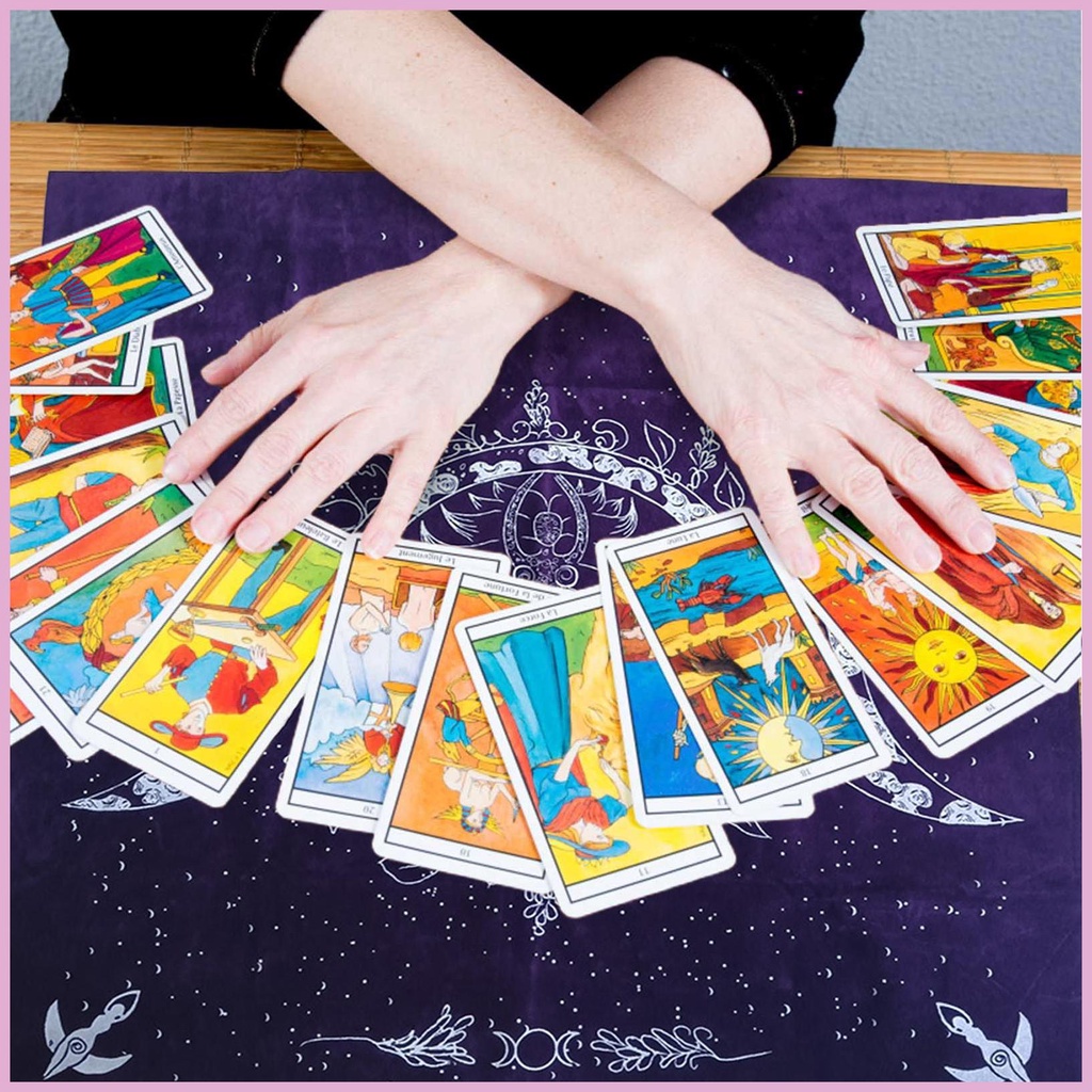 Khăn Trải Bàn Hình Vuông 19.3inch Chất Liệu Vải Nỉ Màu Tím In Hình Bài Tarot
