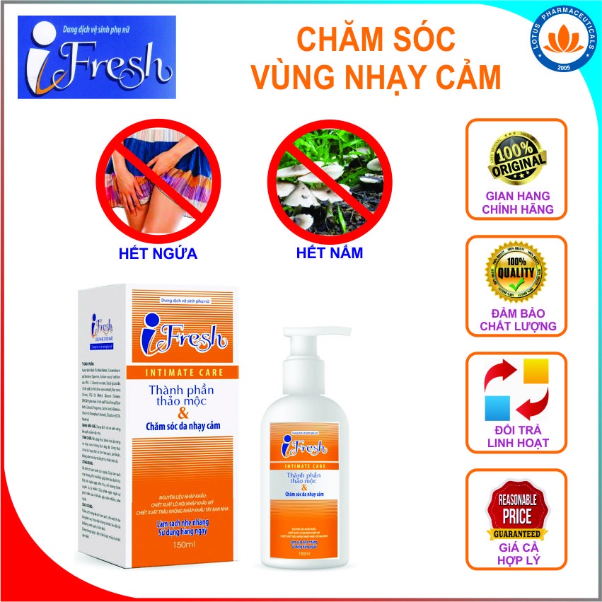 Dung dịch IFresh vệ sinh phụ nữ - làm sạch,sát khuẩn,kháng nấm,chống khô rát - Hàng Chính Hãng kèm quà 39k | Lotuspharma