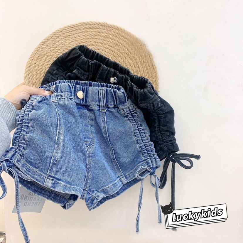 Quần Short Denim Lưng Thun Phối Dây Rút Thời Trang Mùa Hè Dành Cho Bé Gái