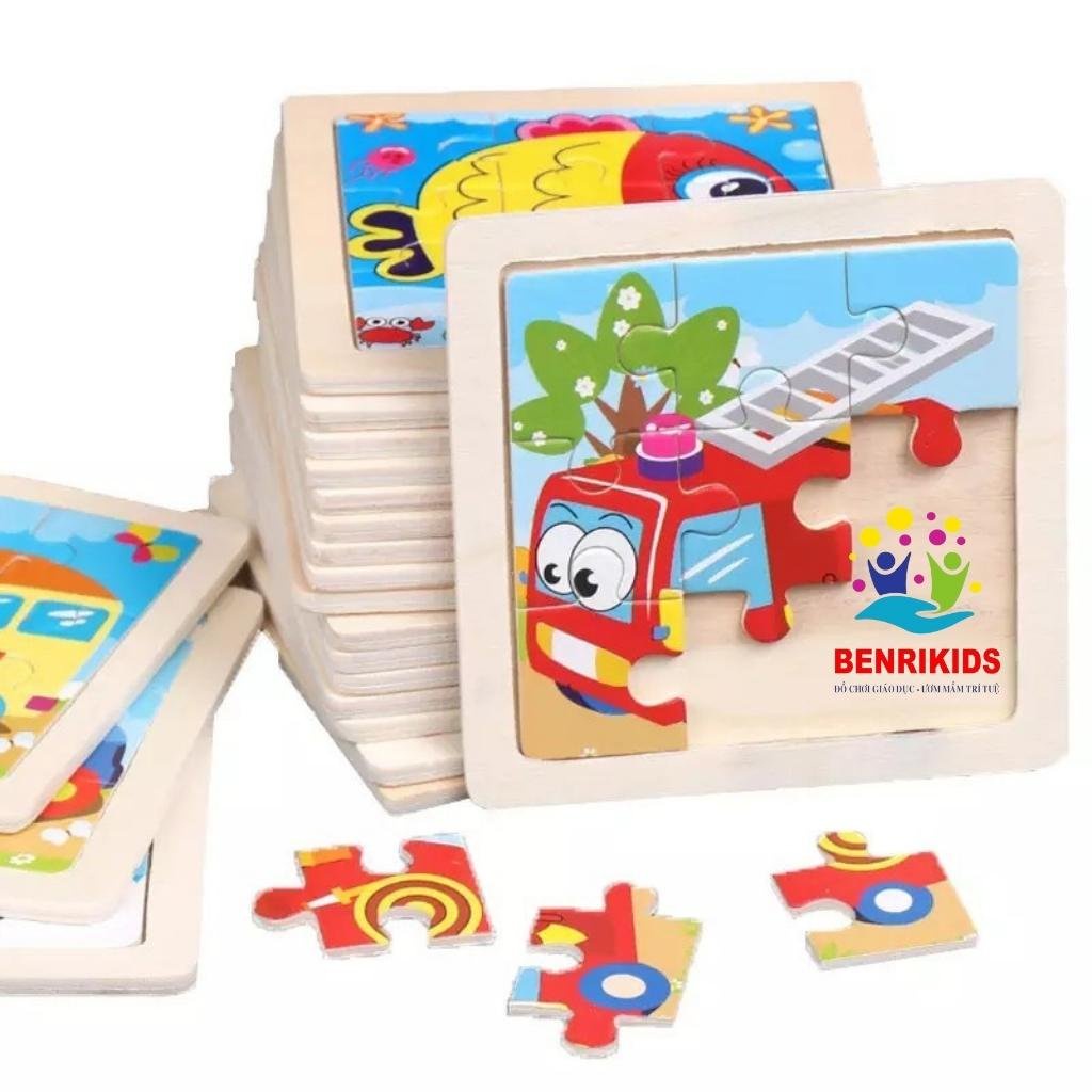 Tranh Xếp Hình Lắp Ráp Bằng Gỗ Tranh 9 Miếng Nhiều Chủ Đề Benrikids