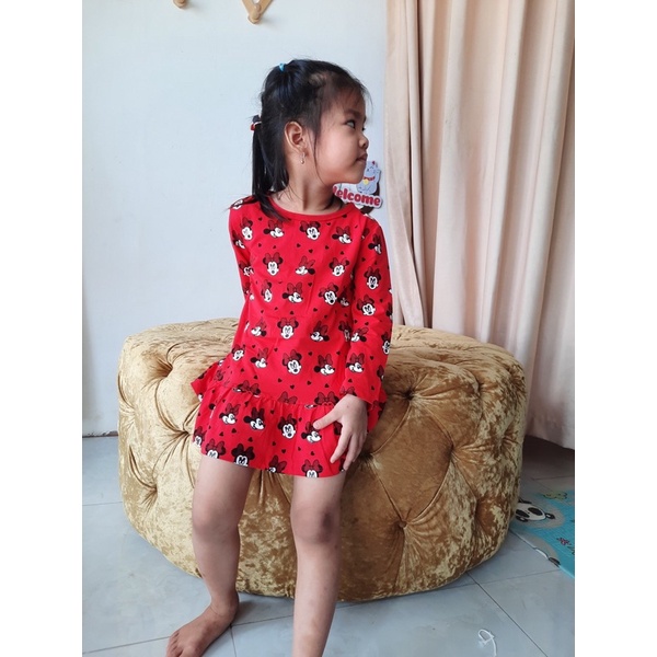Set 2 váy dài tay thu đông mickey và báo HM xuất xịn cho bé gái