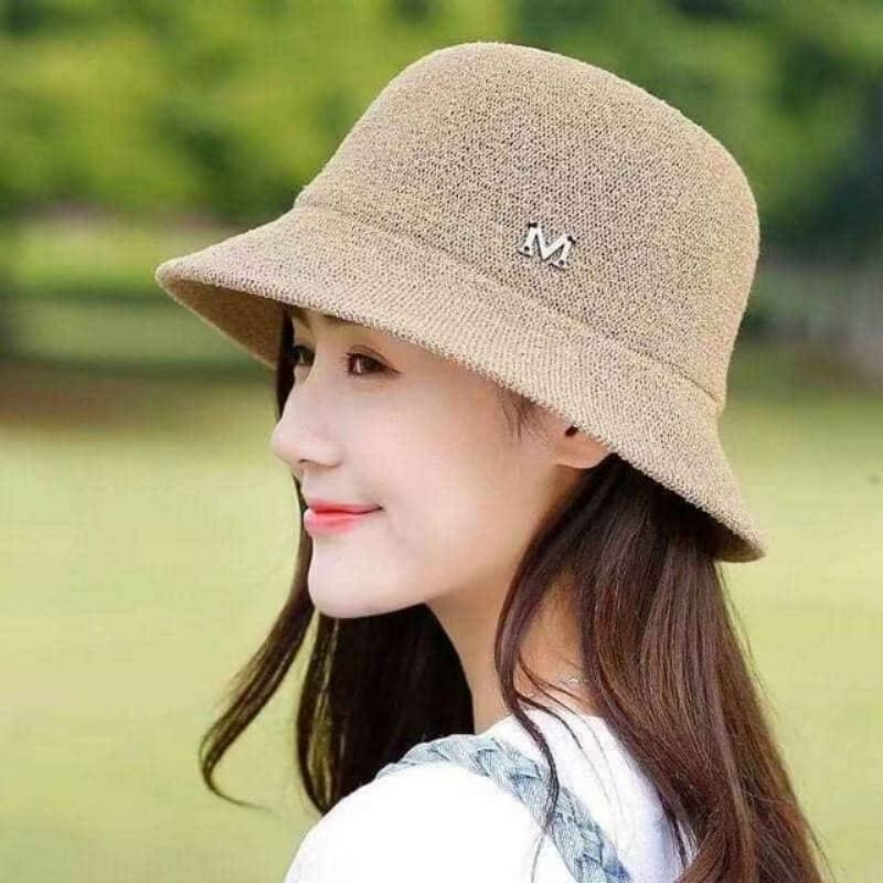 [Mã FASHIONT4FA2 giảm 10K đơn 50K] Mũ Cói Phong Cách Hàn Quốc Kèm Logo Chữ M