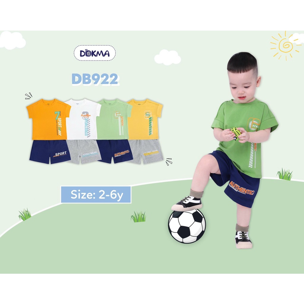 [CHÍNH HÃNG] Bộ quần áo cộc tay quần đùi cotton họa tiết thể thao cho bé trai DB922 Dokma