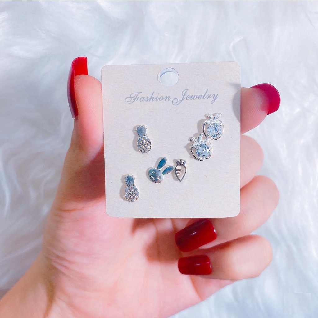 Combo 3 đôi khuyên tai bạc ta nhiều hình xinh xắn nữ tính - Trang sức bạc Evasilver