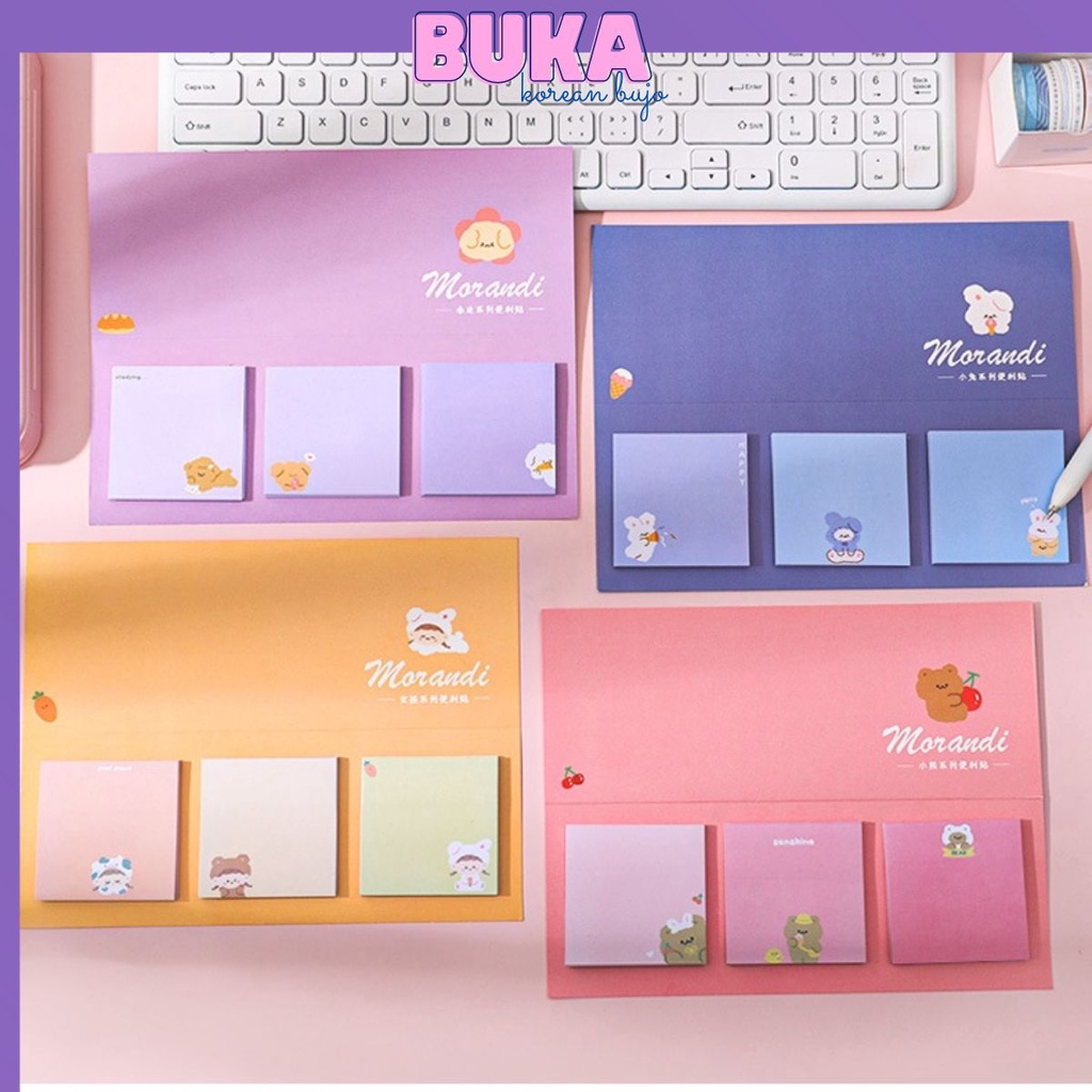 Set 3 tập giấy note Morandi gấu cute Decorme Giấy nhớ hoạt hình gấu đáng yêu văn phòng phẩm