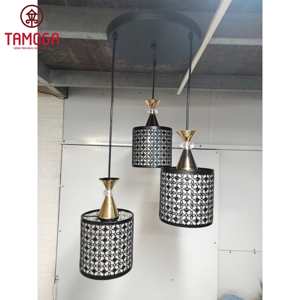 Bộ 03 đèn thả trần bàn ăn hoa văn DT 7095 + Tặng kèm bóng led AS Vàng