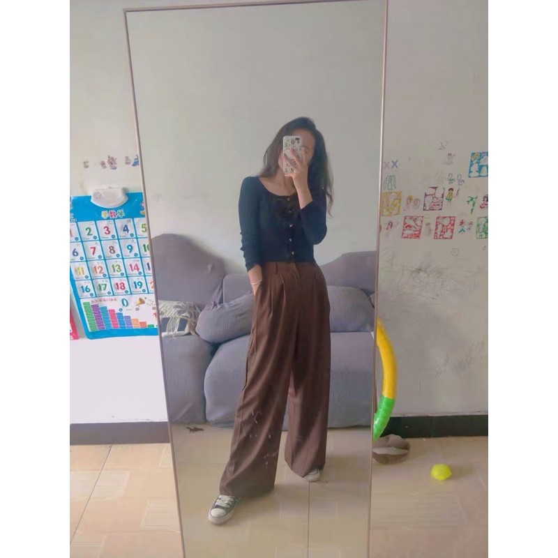 Quần tây ống suông ulzzang / quần ống rộng lưng cao form dài/ kèm hình thật