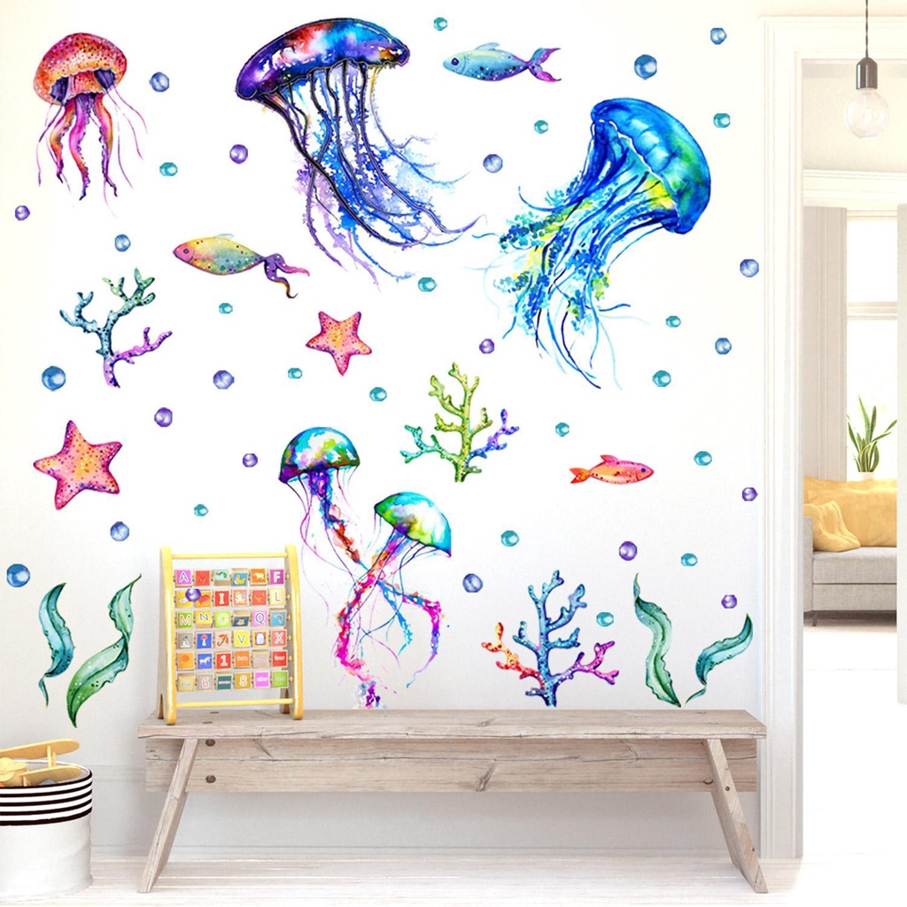 Sticker Dán Tường Vinyl Hình Con Sứa Biển Dùng Trang Trí Phòng Ngủ Cho Trẻ