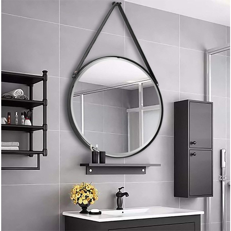 Gương soi phòng tắm cao cấp hình tròn 50cm - 60cm thủy nhập khẩu Đài Loan, dây da xịn tặng đinh và pass gắn tường