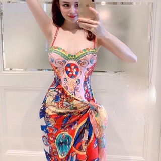 Đồ bơi nữ một hoạ tiết thổ cẩm một mảnh kèm khăn choàng, cúp nâng ngực quyến rũ SW3M010