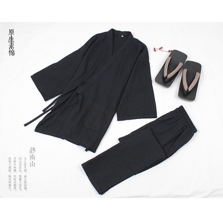 Bộ Đồ Ngủ Kimono Bằng Cotton Nguyên Chất Mỏng Màu Trơn Phong Cách Trung Quốc Dành Cho Nam 3.14