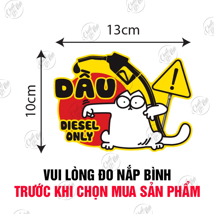 Combo 2 miếng dán đổ DẦU MÈO diesel only trang trí nắp bình xăng xe hơi ô tô chất liệu cao cấp chống thấm nước