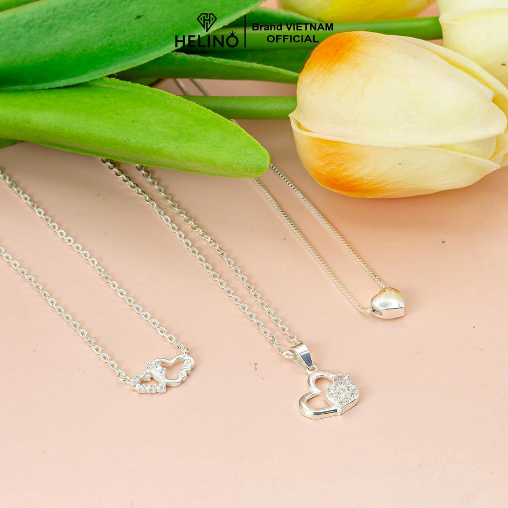 Dây chuyền bạc nữ HELINO trái tim love lồng nhau đính đá C41