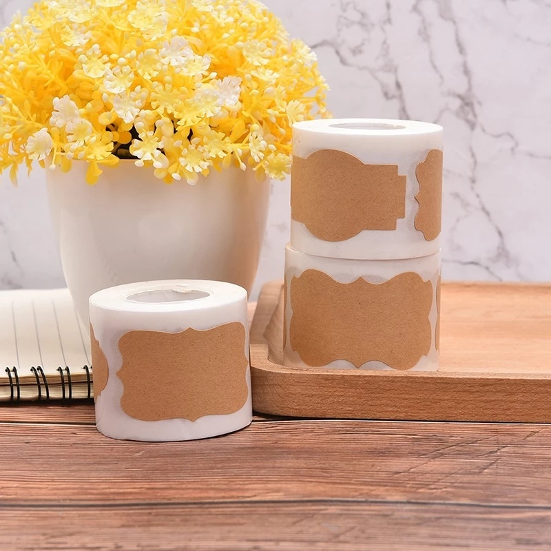 Cuộn 300 Nhãn Dán Giấy Kraft Dùng Trang Trí Lọ Gia Vị/ Thực Phẩm Làm Thủ Công DIY