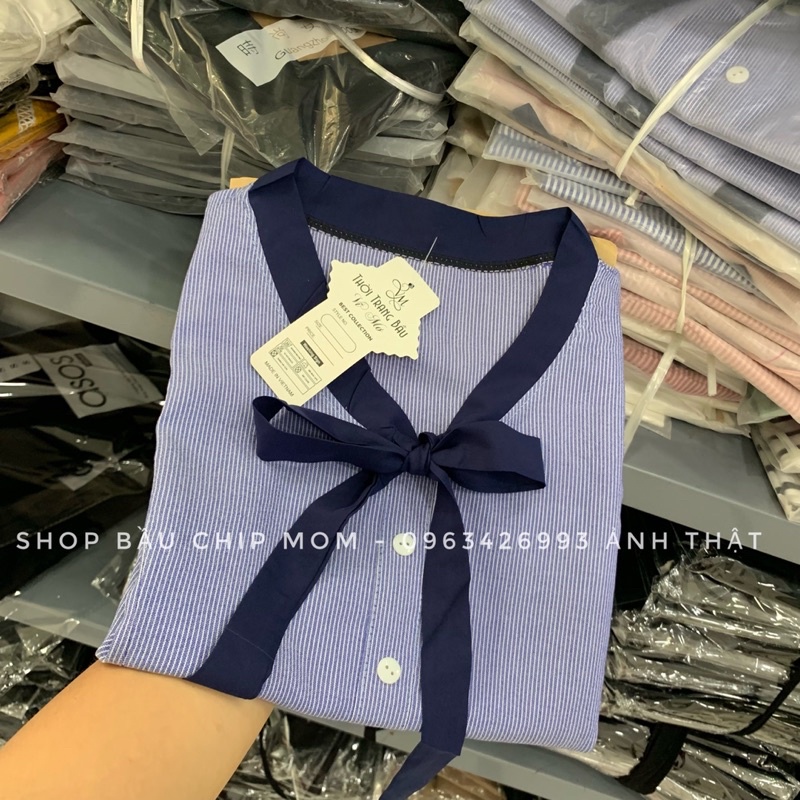 Áo Bầu babydoll nơ xinh - chất đũi mềm đẹp mát - AH19