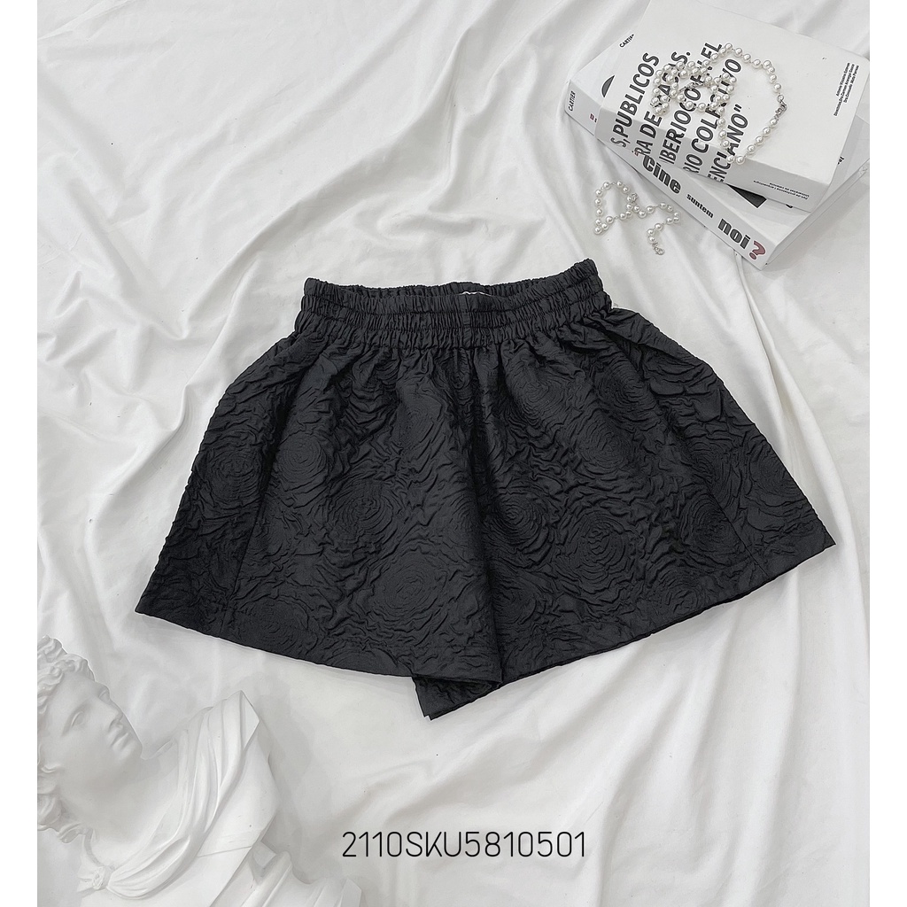 Quần short nữ FM Style lưng chun chất vải cao cấp hoạ tiết dập hoa thời trang sang chảnh 211005003