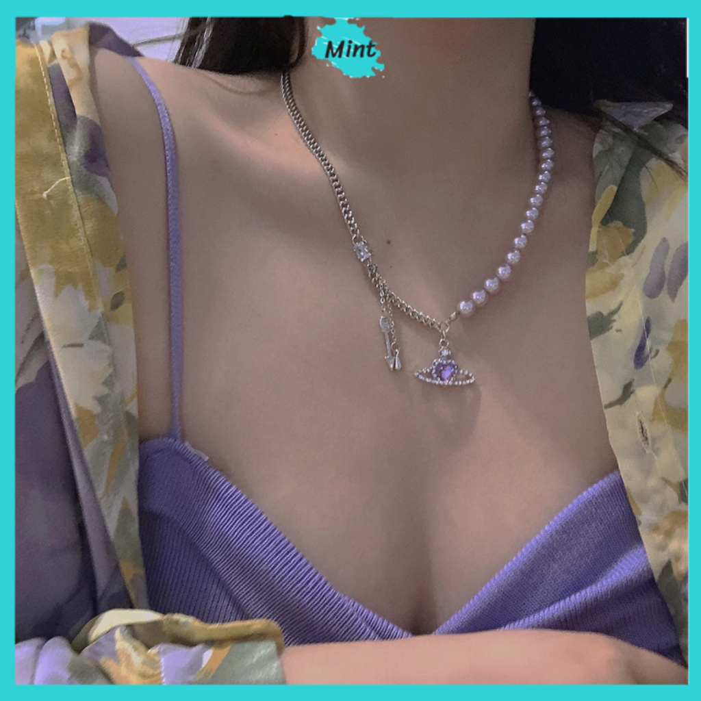 Dây Chuyền Ngọc Trai Nhân Tạo ❤️FREESHIP❤️ Vòng Cổ Trái Tim Đính Đá Phối Xích Kiểu Mới Phong Cách Hàn Quốc