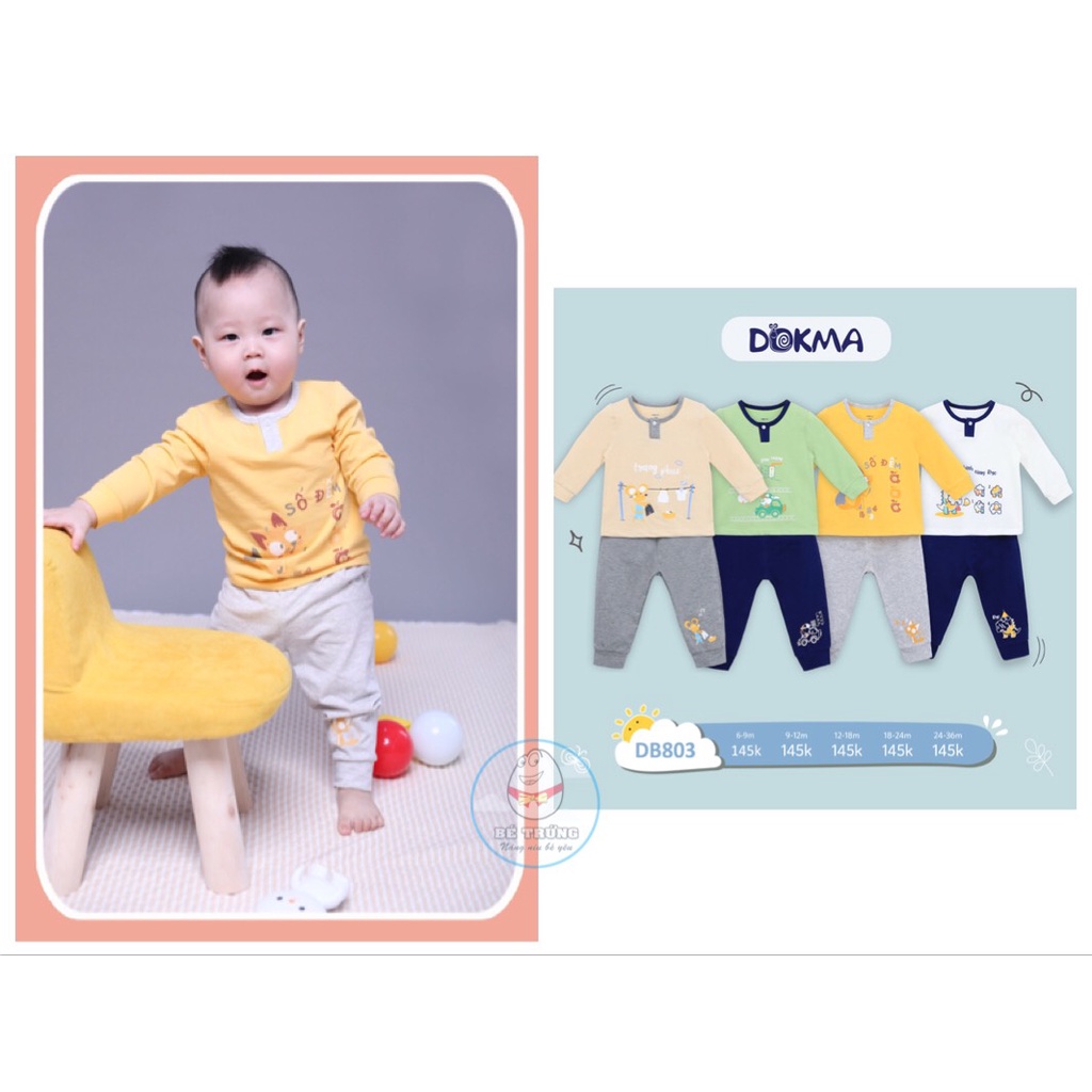 DB803 Bộ bổ trụ dài tay Dokma vải cotton mỏng cho bé trai (9-36M)