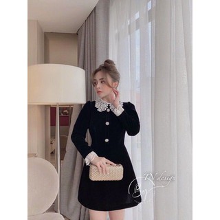 Váy nhung xoè phối cổ ren
