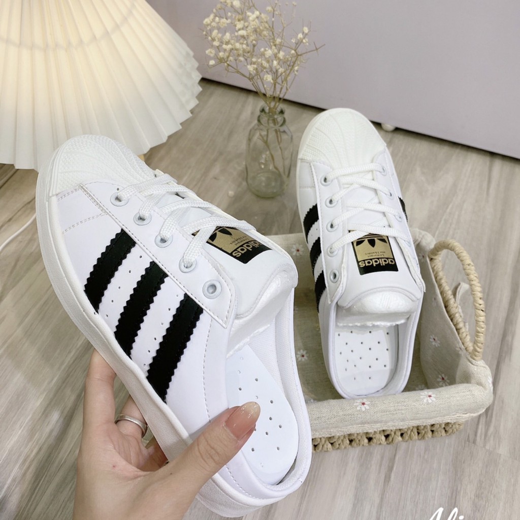 Giày sục Adidas Superstar, snearkers( đẹp)- Dép sục nữ - mũi sò, 3 vạch kẻ đen - Giày thể thao nữ Adidas thời trang 2021