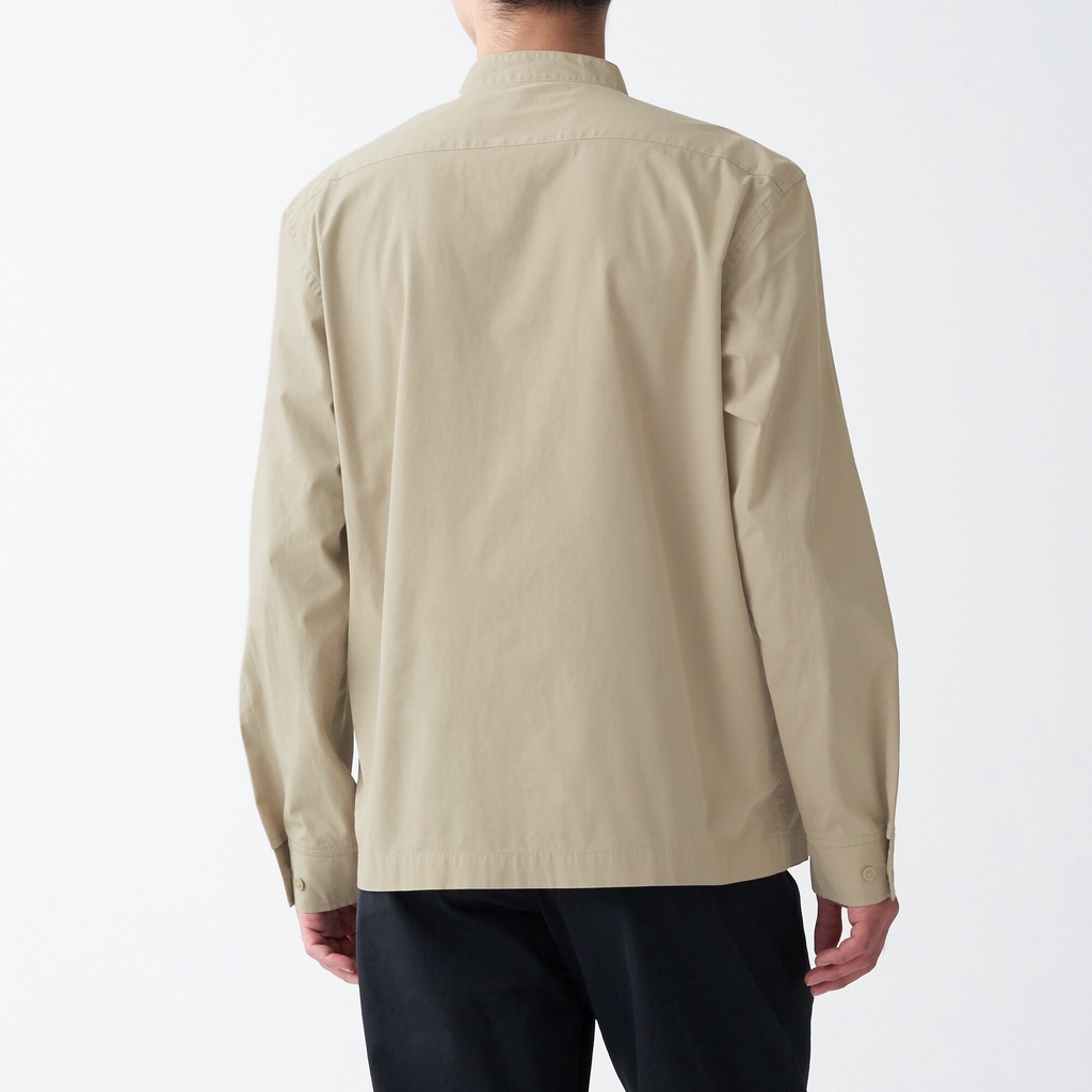 Muji Áo Sơ Mi Vải Broadcloth Cotton Washed Cổ Trụ