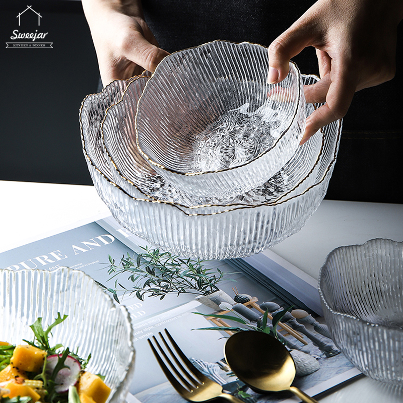 Tô thủy tinh SWEEJAR dùng để trộn salad trong suốt viền không đối xứng
