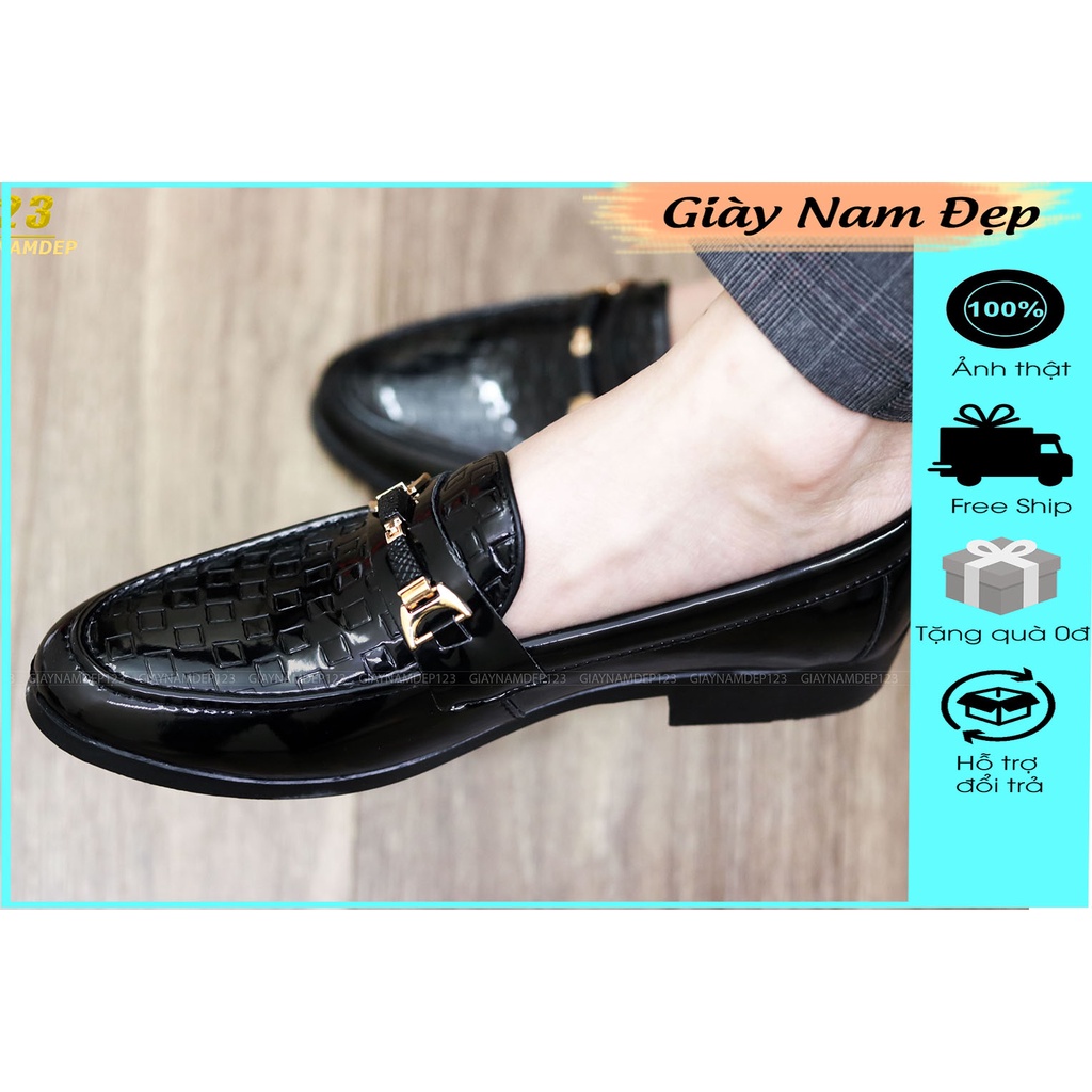 Giày Lười Nam Giá Rẻ, da bóng, Đế Cao 3cm - Mã L157 Màu Đen