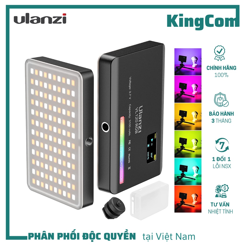 ULANZI VL120 RGB - Đèn LED quay phim đổi màu RGB với 20 hiệu ứng đặc biệt, tích hợp pin 3100mAh - Hàng Chính Hãng