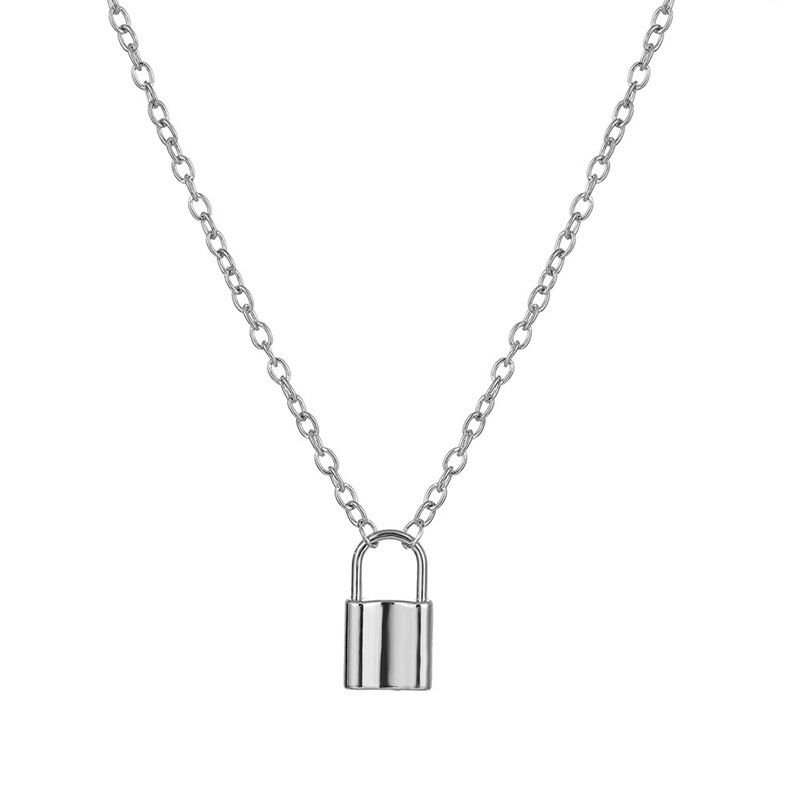 Fashion Lock Hiphop Punk Simple Padlock Pendant Necklace for Women Gold Silver Color Chunky Chain Necklace