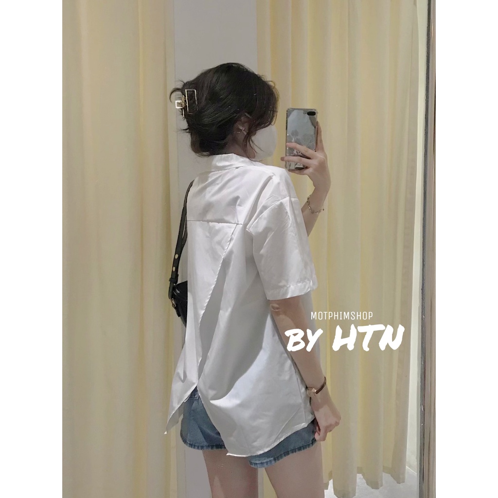Áo Sơ Mi Tay Ngắn Dáng Rộng Xẻ Lưng kiểu nữ Ulzzang