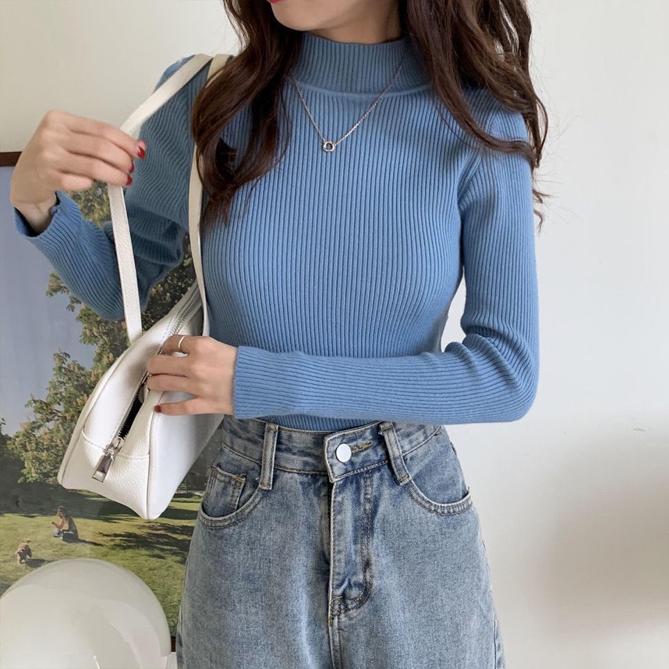 COZOK Áo Sweater dài tay màu trơn ôm dáng thời trang hongkong