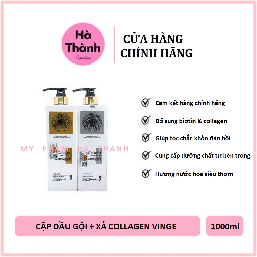 Cặp Dầu Gội Xả Collagen Vinge 1000MLTrị Rụng Tóc, Ngăn Rụng Tóc,Phục Hồi Tóc Hư Tổn