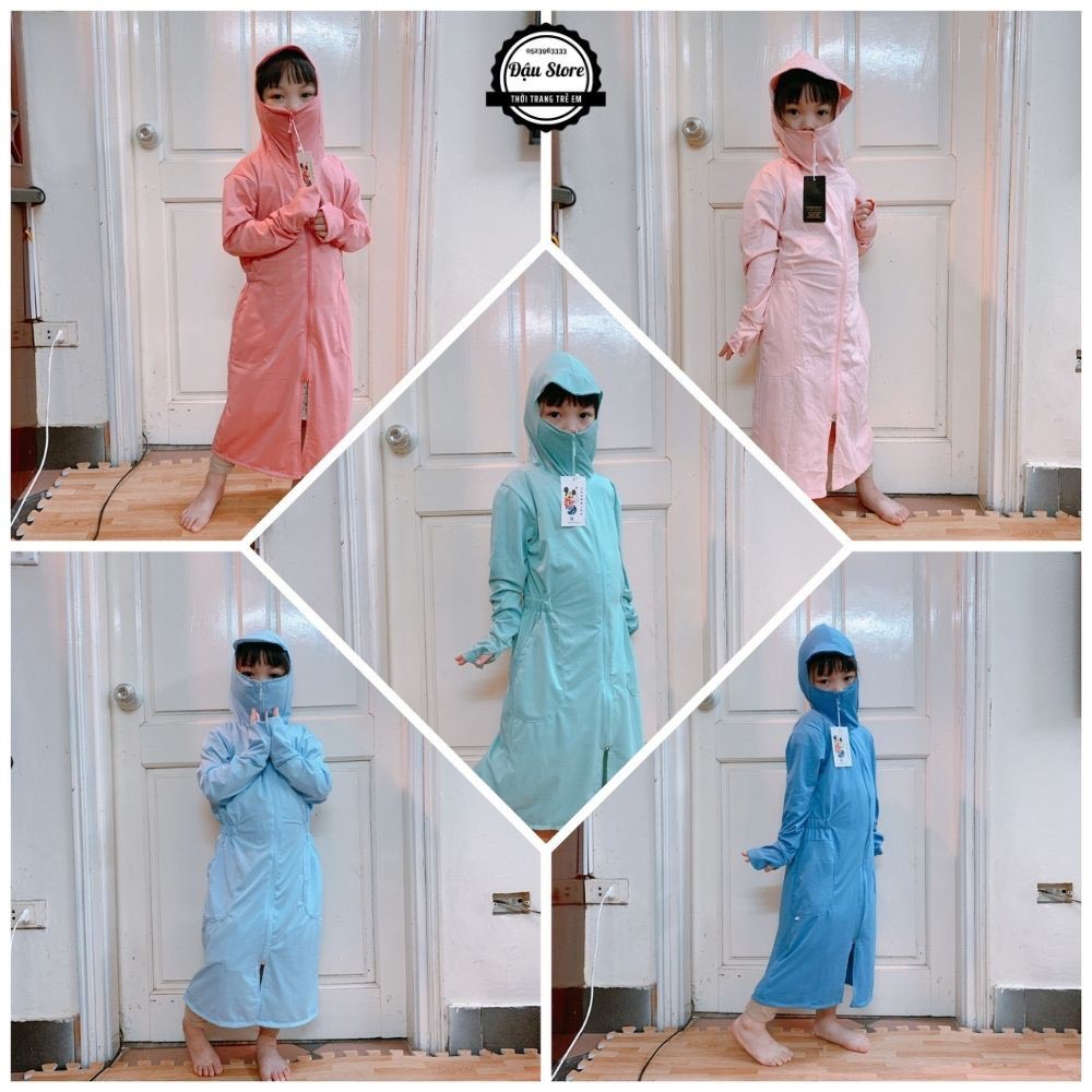 Áo chống nắng trẻ em toàn thân chất thông thoáng bảo vệ làn da cho bé trai bé gái 8 - 38 kg - Áo chống nắng cho bé
