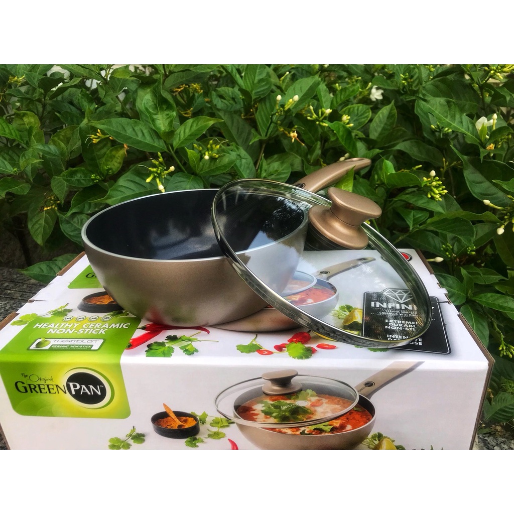 [Giảm 70k ship][Hỗ trợ giao hoả tốc] Chảo lòng sâu phủ tinh thể kim cương cao cấp GreenPan Cam. Bronze 20 cm -24 cm - 28