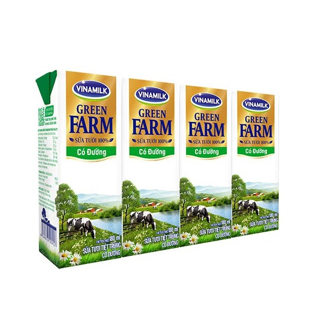 LỐC 4 HỘP 180ML SỮA TƯƠI TIỆT TRÙNG VINAMILK GREEN FARM CÓ ĐƯỜNG